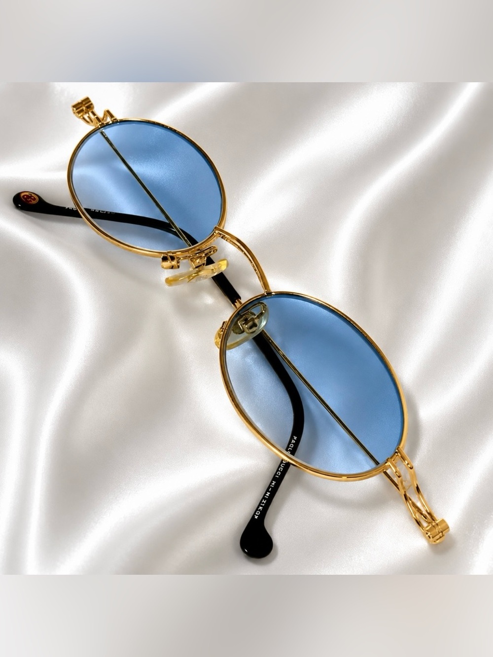 SALE Very Rare Authentic Gucci Coogi Brand Name Gold Metal Frame Blue Sunglasses - Picture 7 of 17